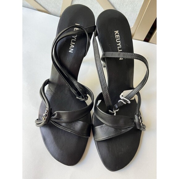 New Keuyluan Black Soft Leather High Heels Shoes Sandals Made Italy Sz 40 Us 9 - Picture 6 of 10